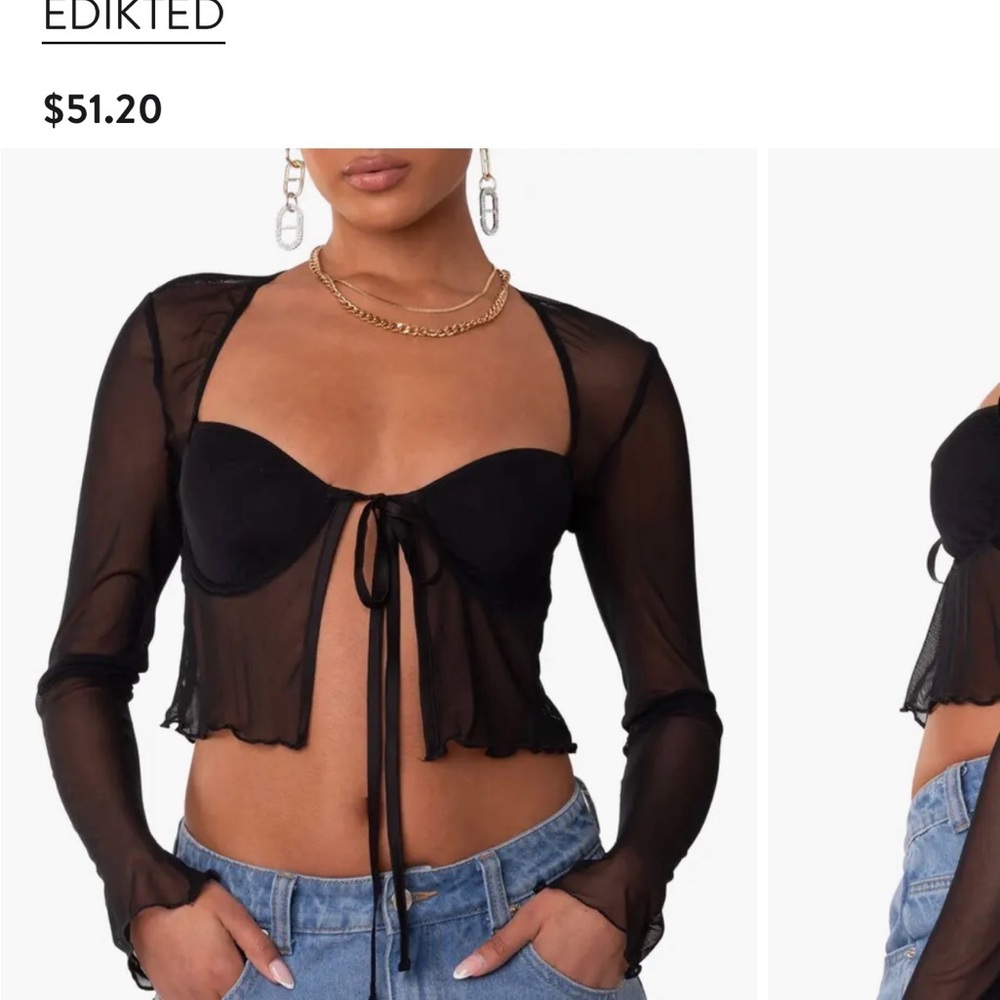 Edikted Sheer Black Tie-Front Blouse